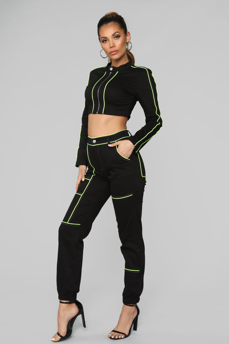 Glow d Out Pant Set Black Neon Green Fashion Nova Matching