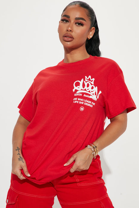 Red oversized graphic tee deals