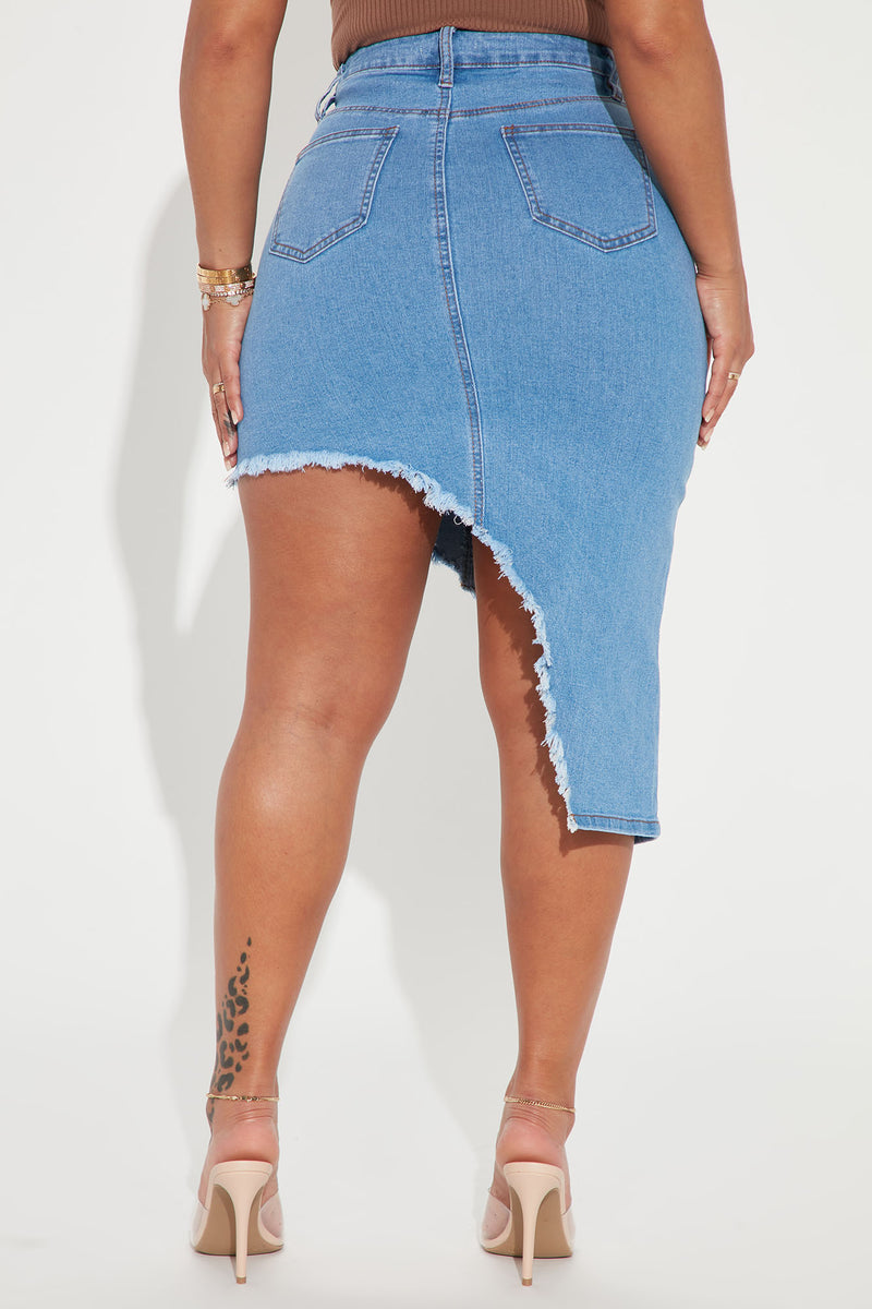 Cut It Off Denim Asymmetrical Skirt Medium Wash Fashion Nova, Skirts Fashion Nova