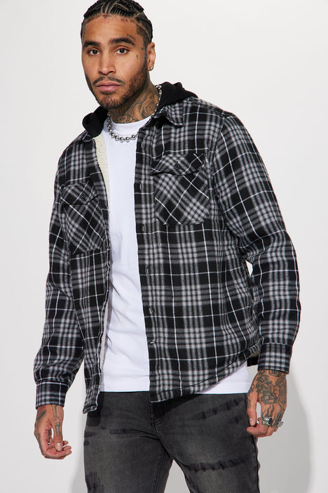 Grey hooded flannel sale