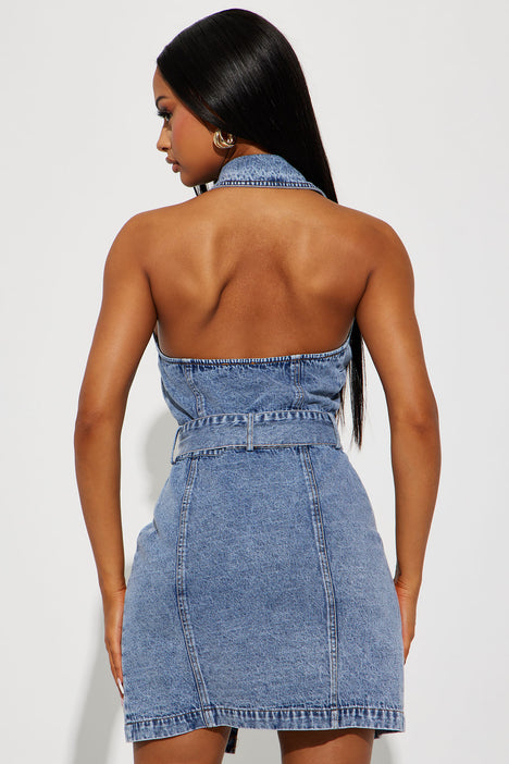 Halter jean dress online