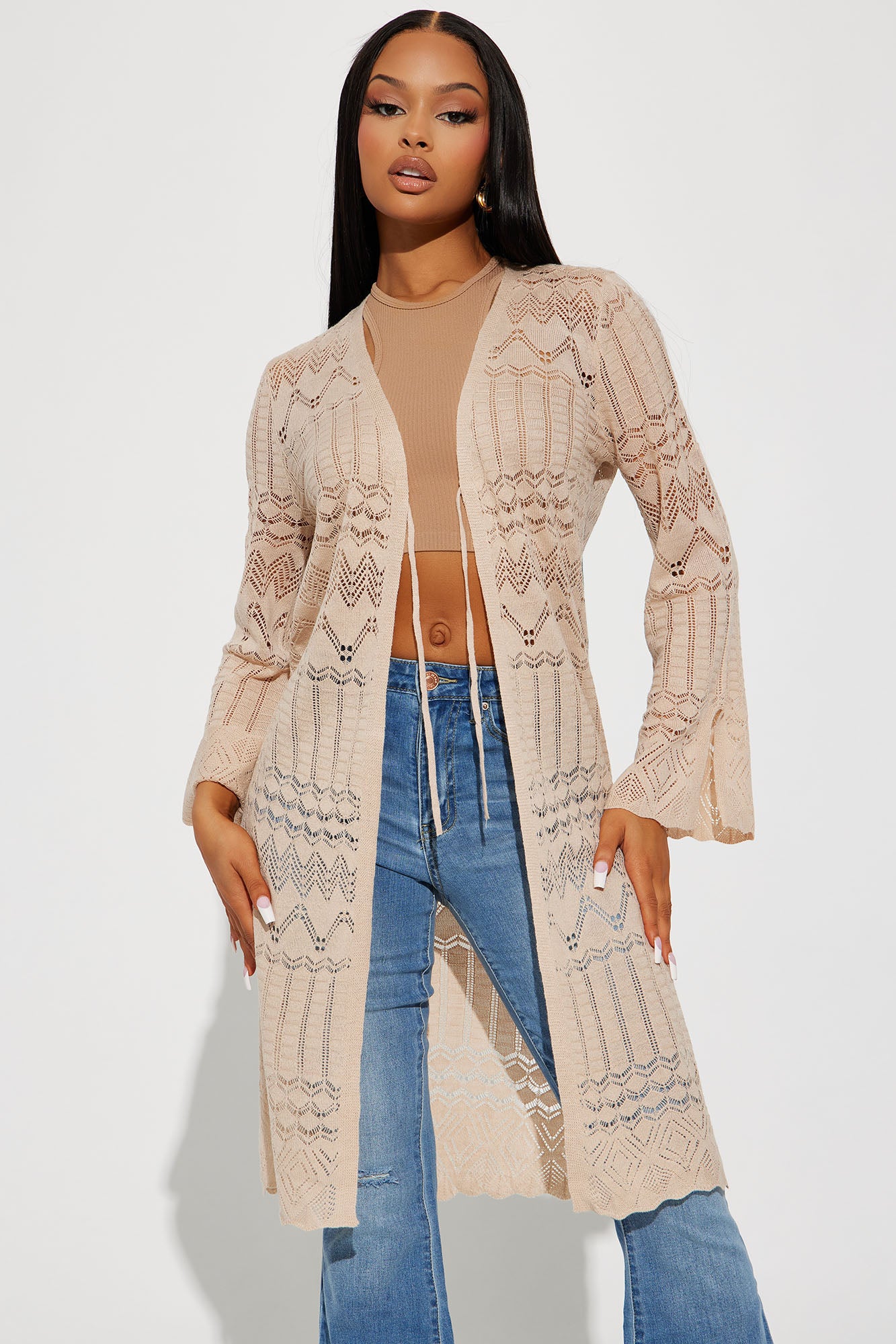 Fade Away Pointelle Duster Cardigan Sand Fashion Nova