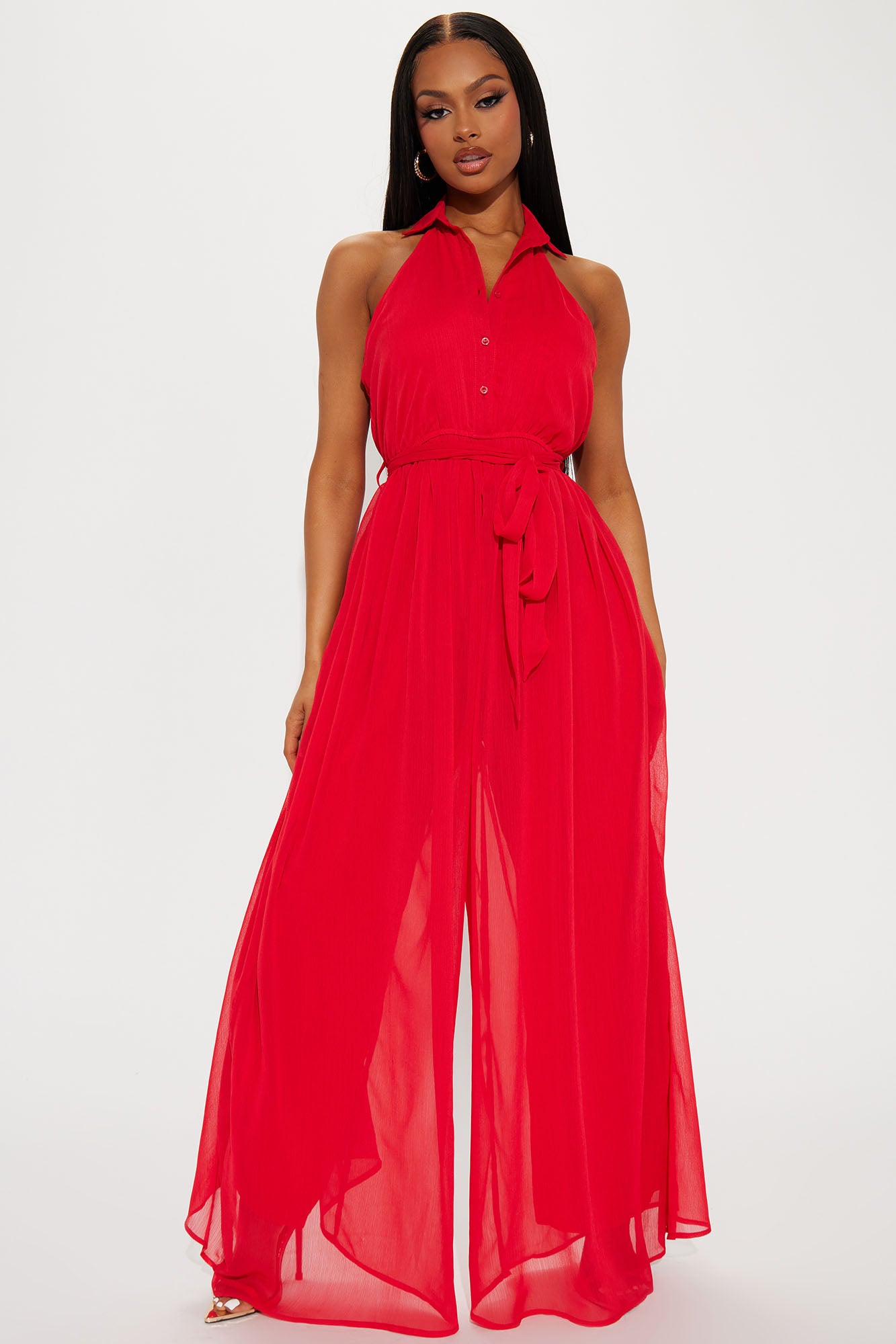 Charlie Chiffon Jumpsuit Red