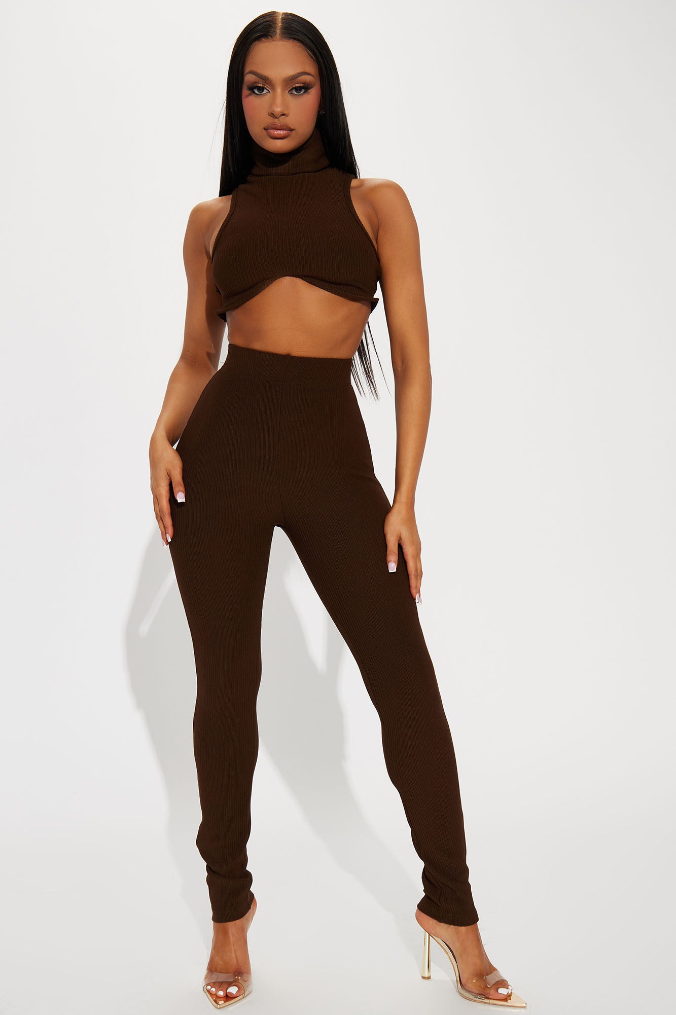 Next Time Ribbed Legging Set Brown