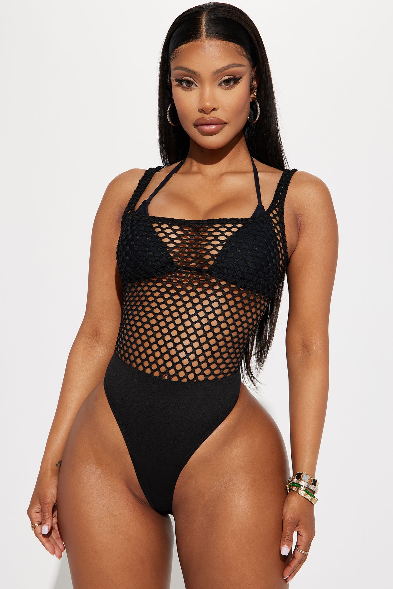 Stand Out Vibe Fishnet Bodysuit - Black, Fashion Nova, Bodysuits