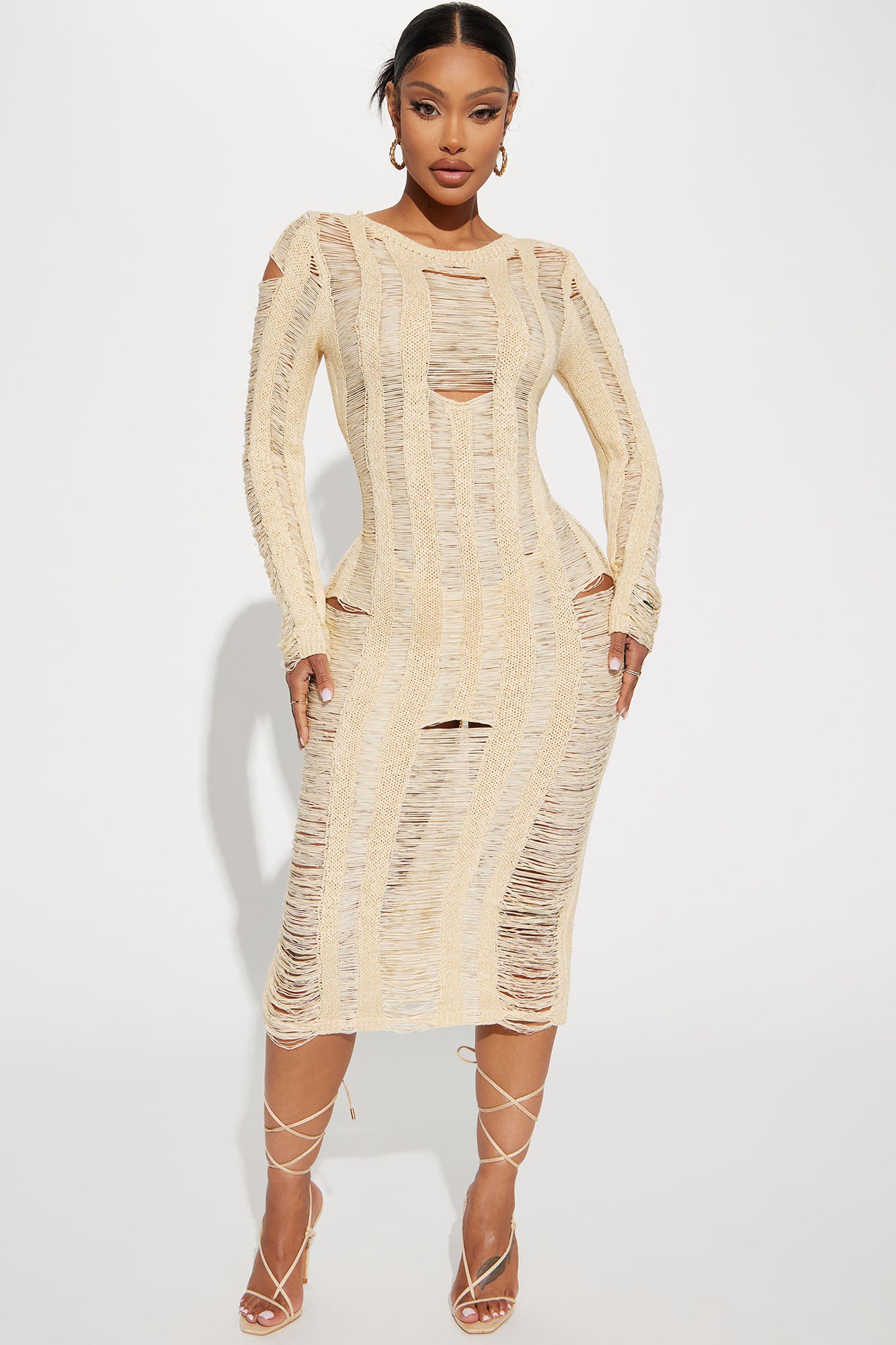 Los Cabos Crochet Midi Dress Ivory Fashion Nova Dresses