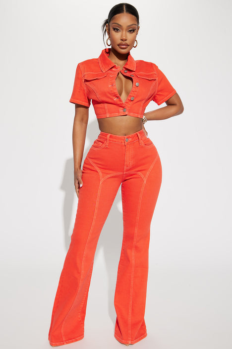 Bright orange clearance cropped denim jacket