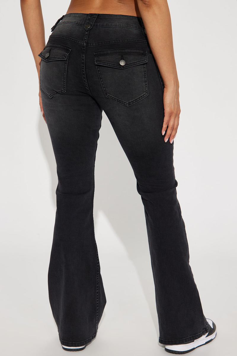 Make It Work Low Rise Cargo Flare Jeans - Black | Fashion Nova, Jeans ...