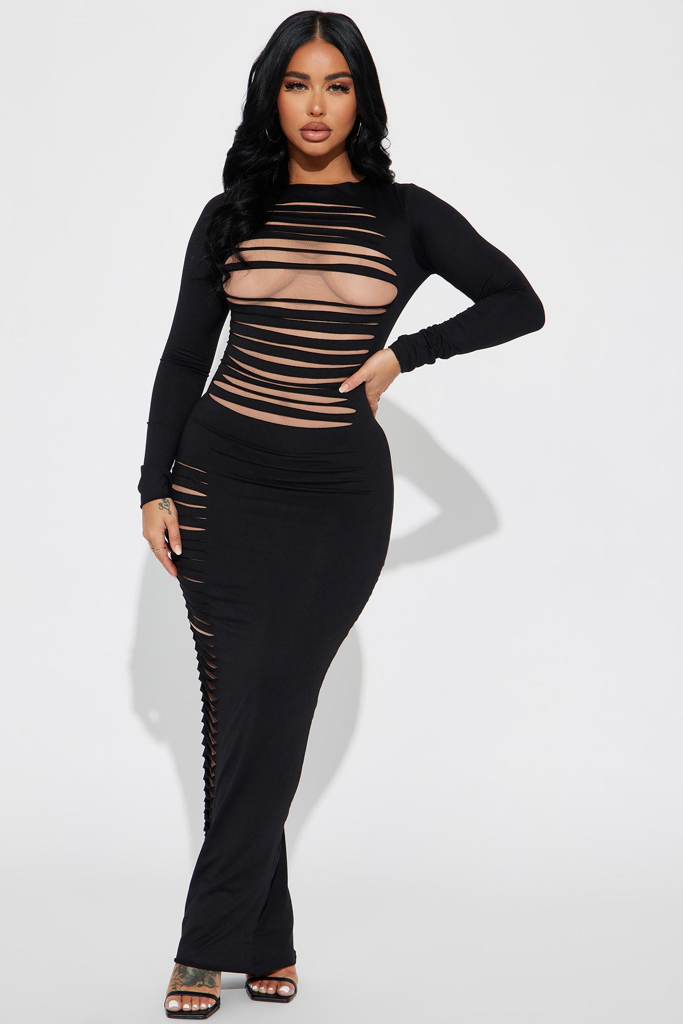 Next Level Distressed Maxi Dress Black combo