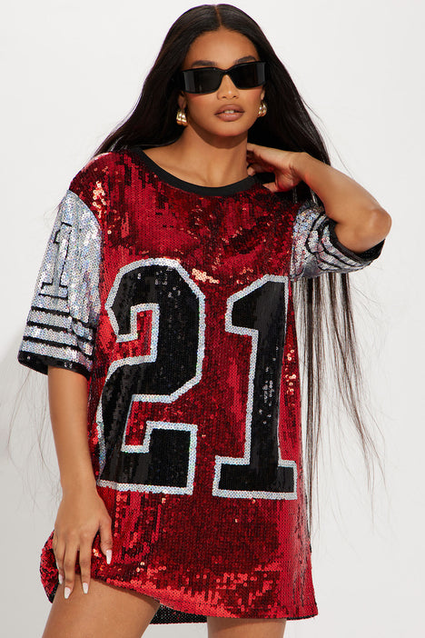 Representing Sequin T Shirt Dress Red