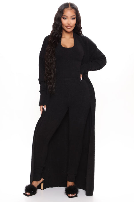 Keep Me Cozy Fuzzy 3 Piece Legging Set Black Fashion Nova