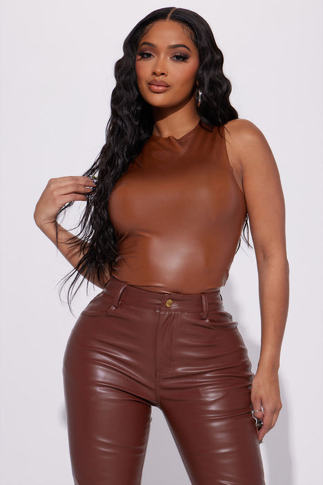 Priscilla PU Leather Top Cognac