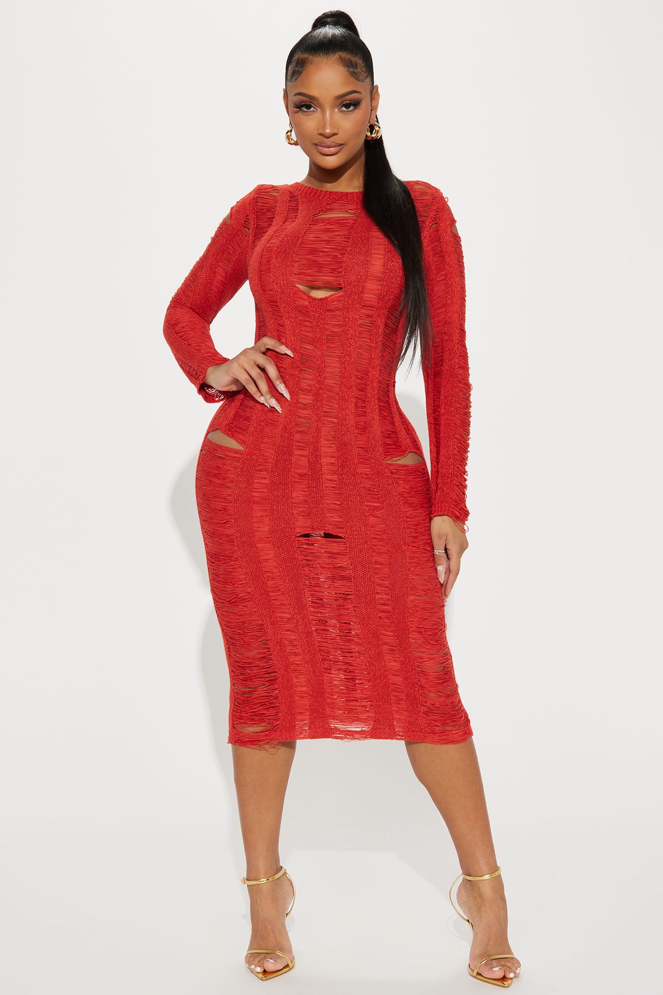 Red crochet midi dress store