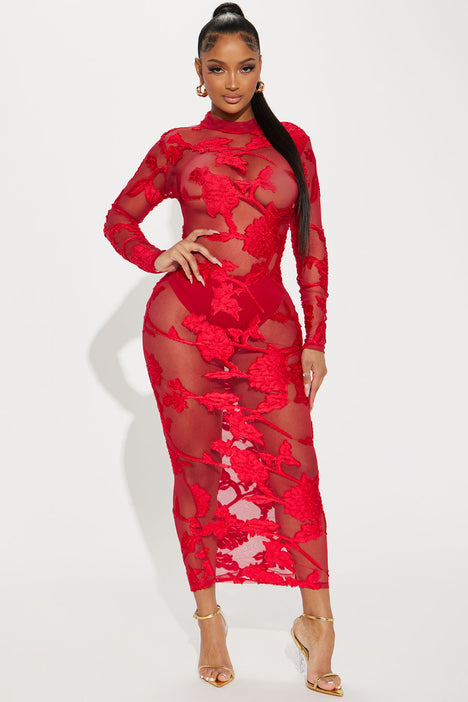 Finale Rose Mesh Maxi Dress Red Fashion Nova Dresses