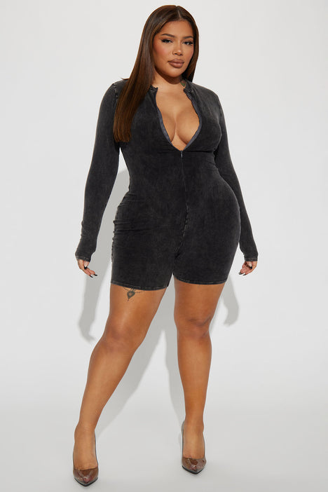 Aubrey Mineral Wash Romper Charcoal