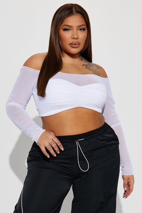 Plus size white mesh store top