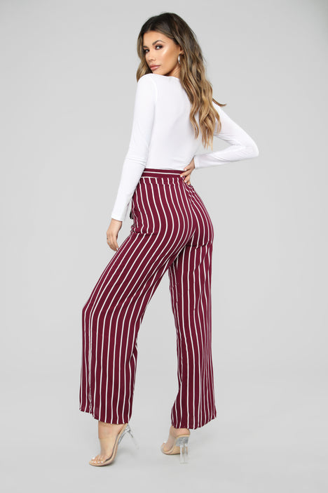 Clara Striped Pants Burgundy White
