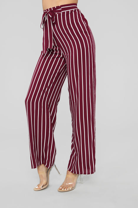 Maroon and white new arrivals striped pants