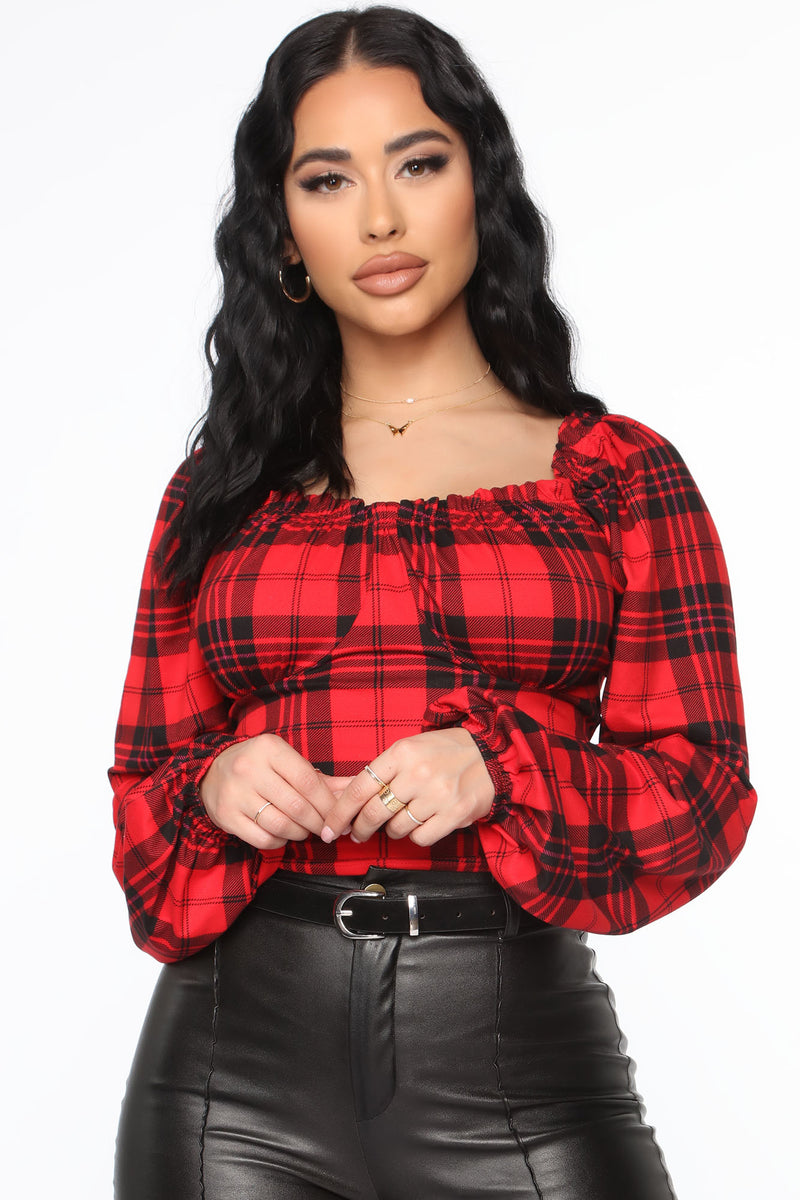 Black and Red Plaid Top
