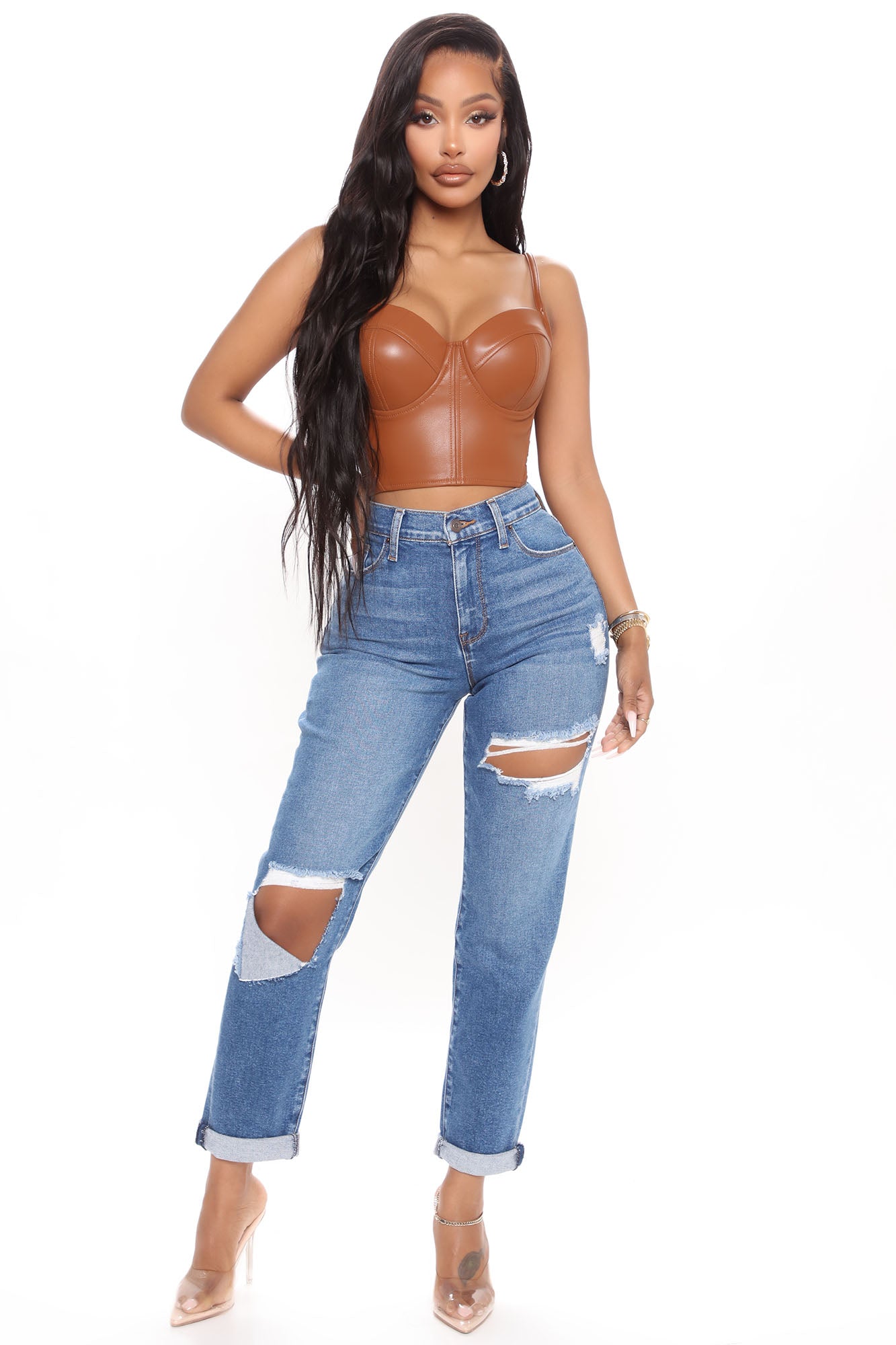 Hometown Cutie Destroyed Mom Jeans Medium Blue Wash