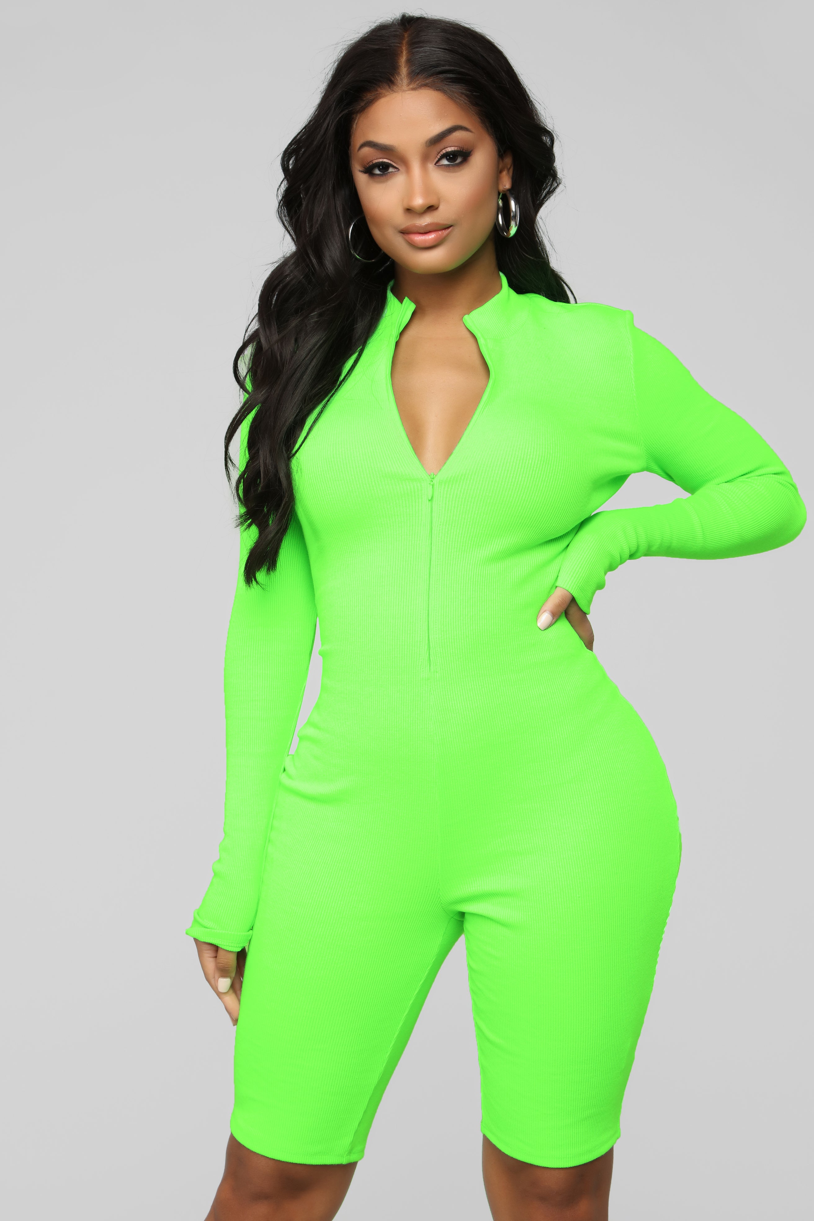 Fun Times Ribbed Romper Neon Green