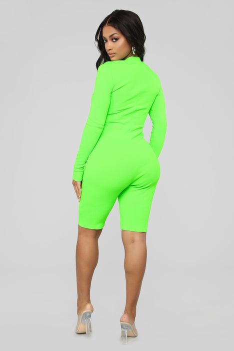 Fun Times Ribbed Romper Neon Green