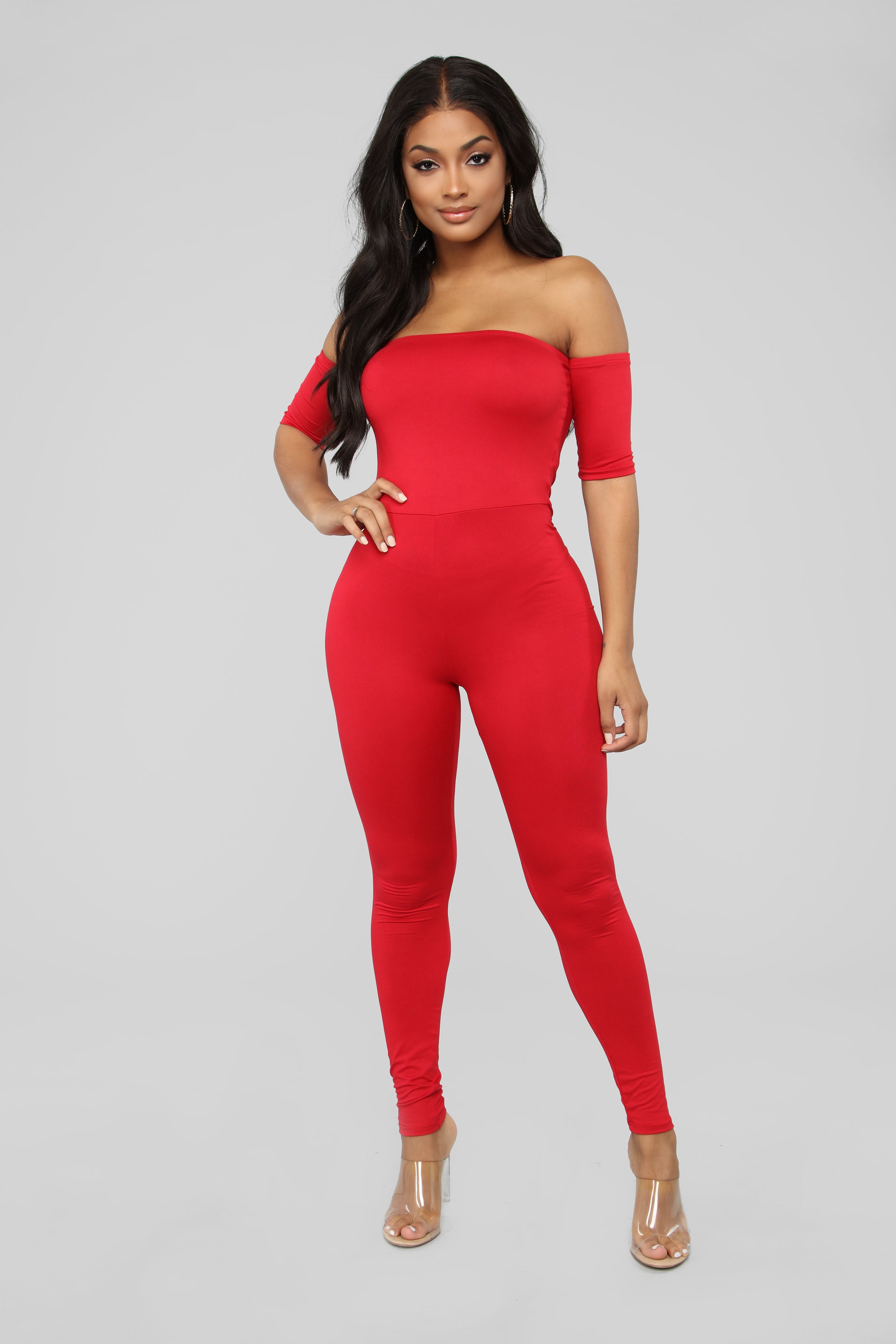 Fashion nova off clearance the shoulder jumpsuit