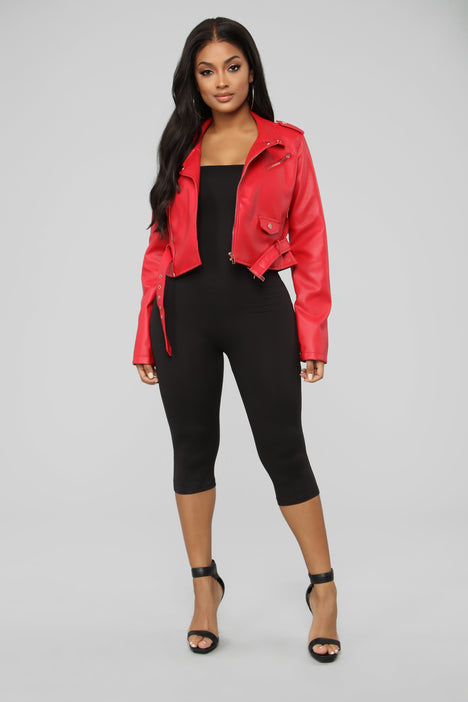 Remind Me Later Faux Leather Jacket Red