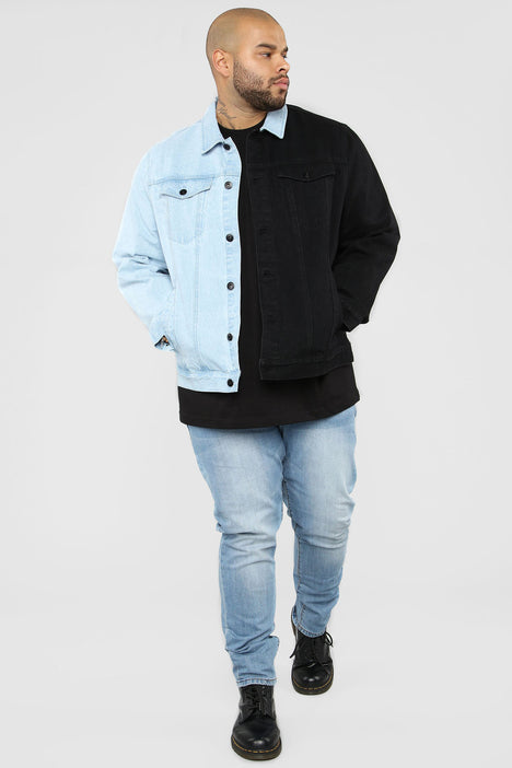 Two tone jean best sale jacket black and blue