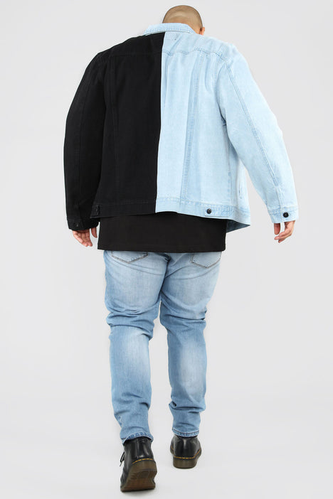 Two Tone Denim Jacket Black Combo Fashion Nova Mens Jackets