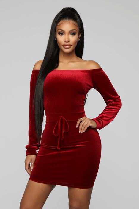 Burgundy velvet top dress fashion nova