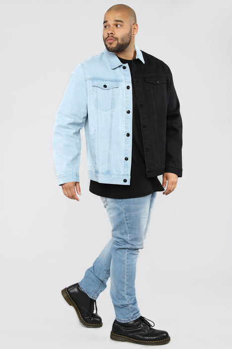 Two Tone Denim Jacket Black Combo Fashion Nova Mens Jackets