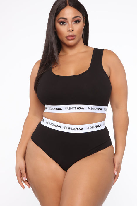 Fashion Nova Bralette And Panty Set - Black/White, Fashion Nova, Lingerie  & Sleepwear