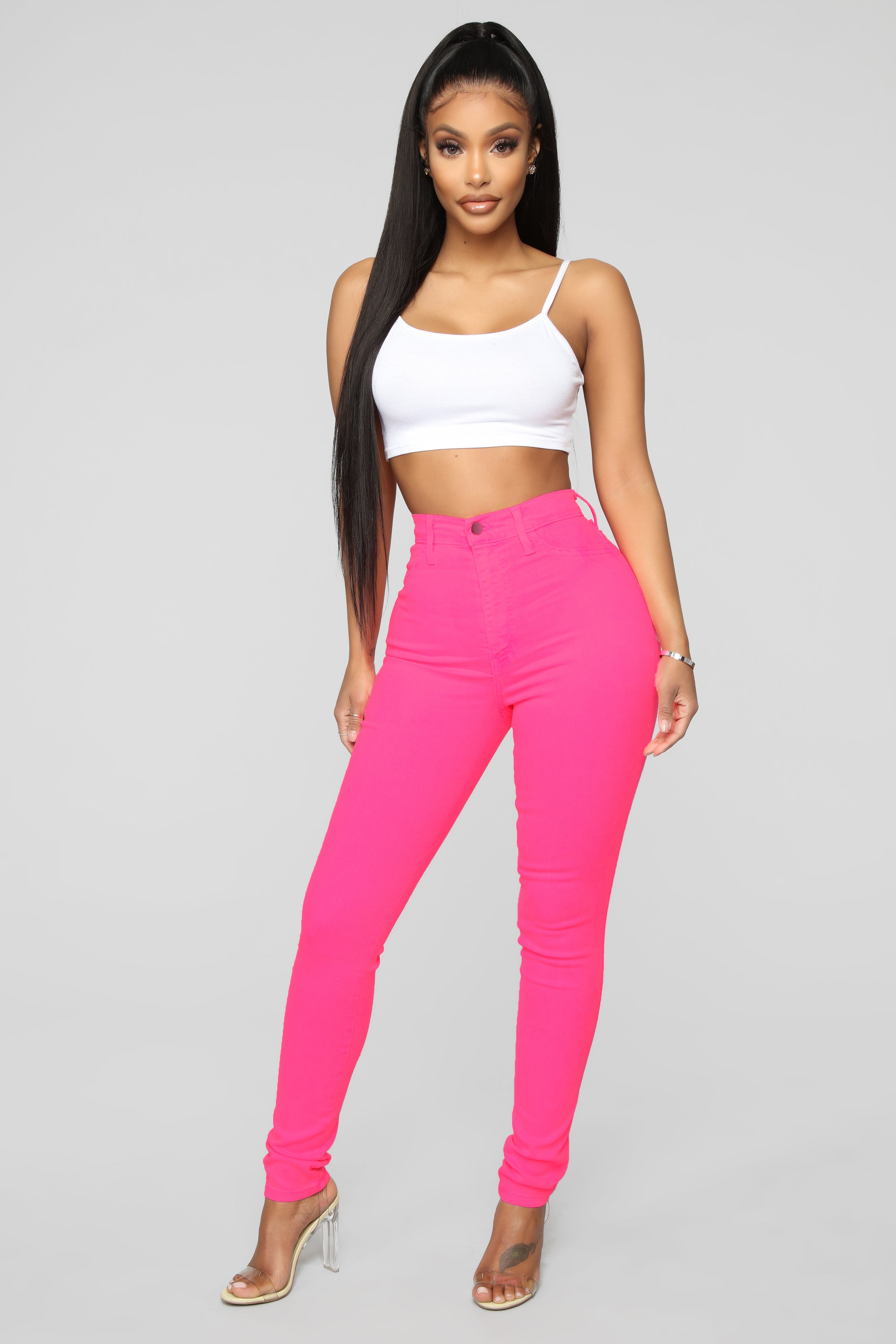 Classic Neon High Waist Jean - Pink