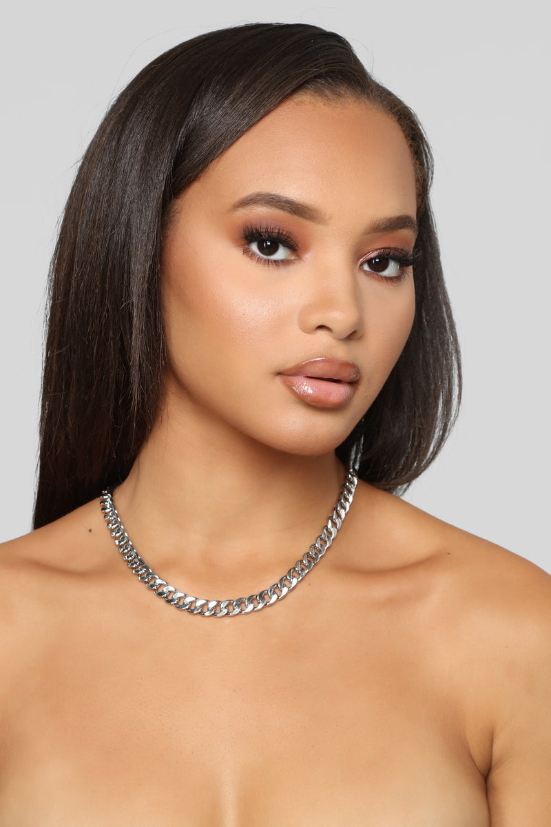 Edgy Chain Clasp Necklace Silver Fashion Nova, Jewelry Fashion Nova