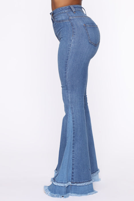 Only The Best Vibes Bell Bottom Jeans Medium Blue Wash