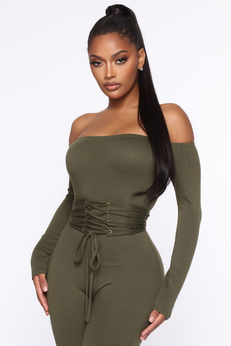 So I ve heard Off Shoulder Jumpsuit Olive Fashion Nova