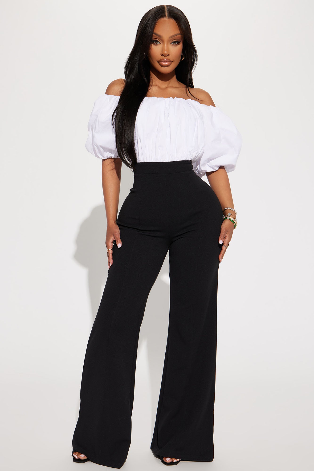 Black and white on sale jumpsuit fashion nova