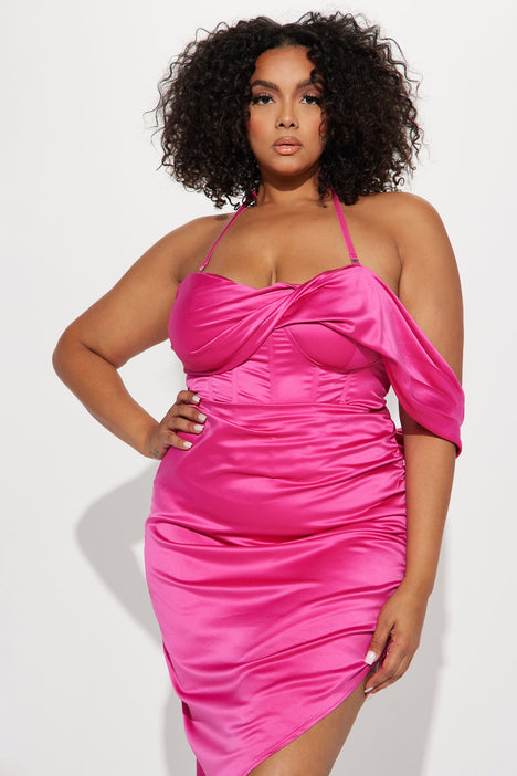 Pink satin dress plus size sales