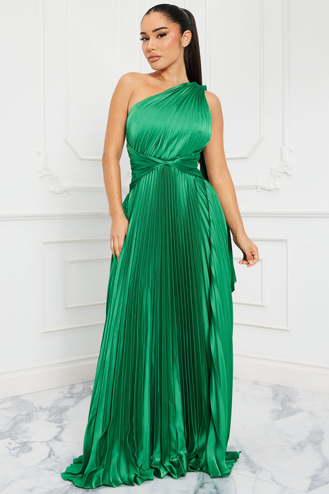 Athena Pleated Maxi Dress Kelly Green Fashion Nova Dresses