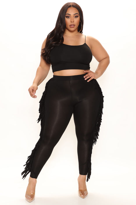Black top fringe leggings
