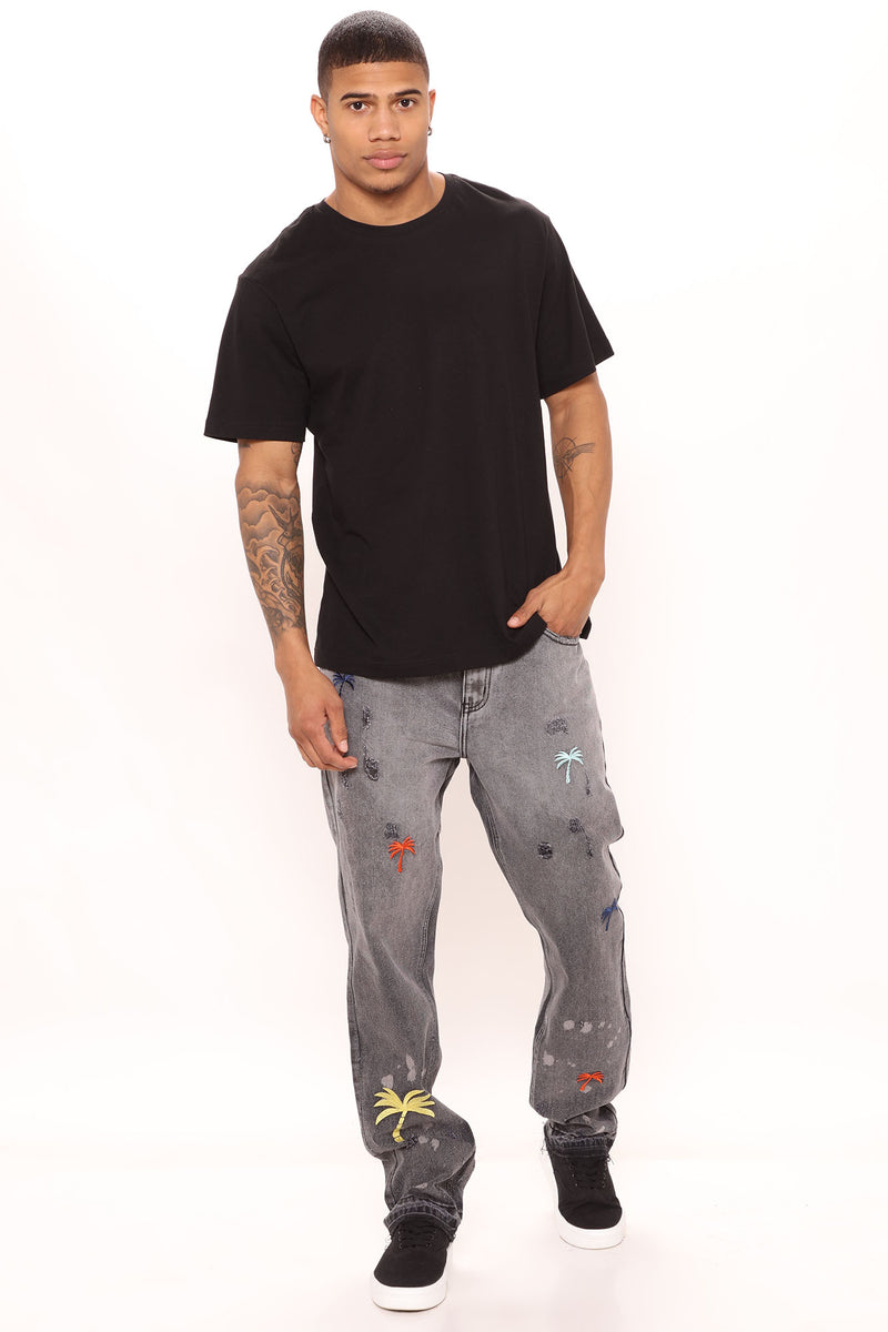 Splatter Palm Trees Straight Jeans - Black Wash | Fashion Nova, Mens ...