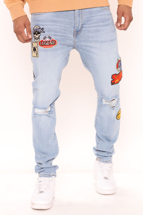 Biker patch jeans online