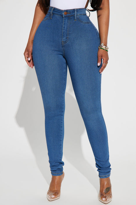 Classic High Waist Skinny Jeans Medium Blue Wash