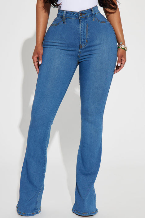 Effortless Pull On Flare Jeans - Medium Blue Wash, Fashion Nova, Jeans