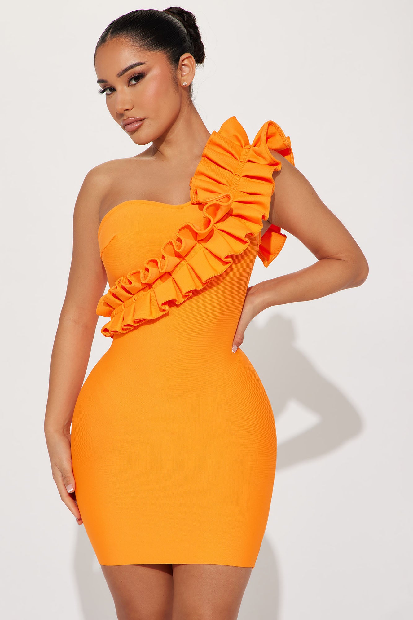 All Ruffled Up Mini Bandage Dress Orange