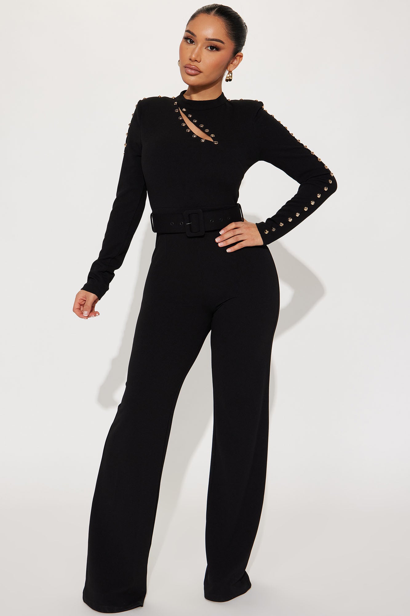Black sales studded jumpsuit