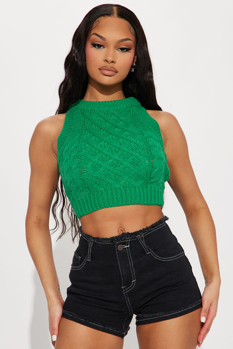Overachiever Cropped Sweater Top Kelly Green