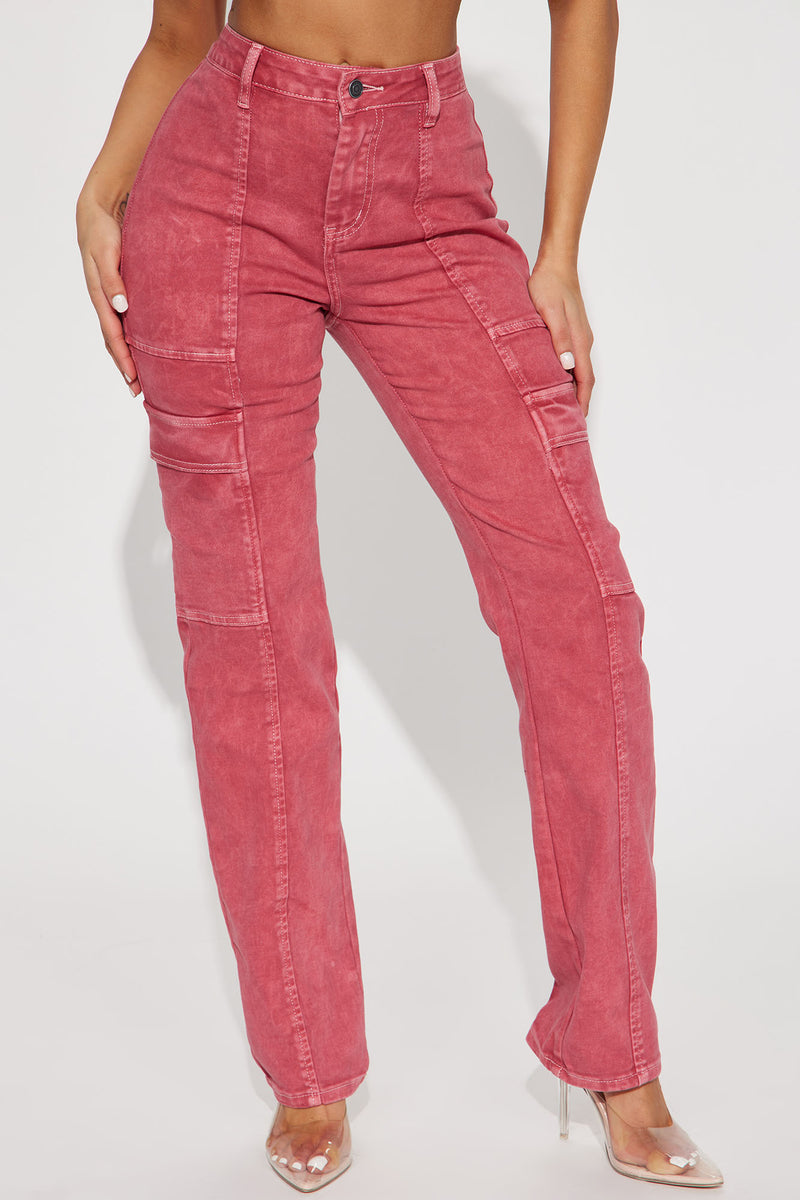 Step To It Stretch Utility Jeans - Red | Fashion Nova, Jeans | Fashion Nova