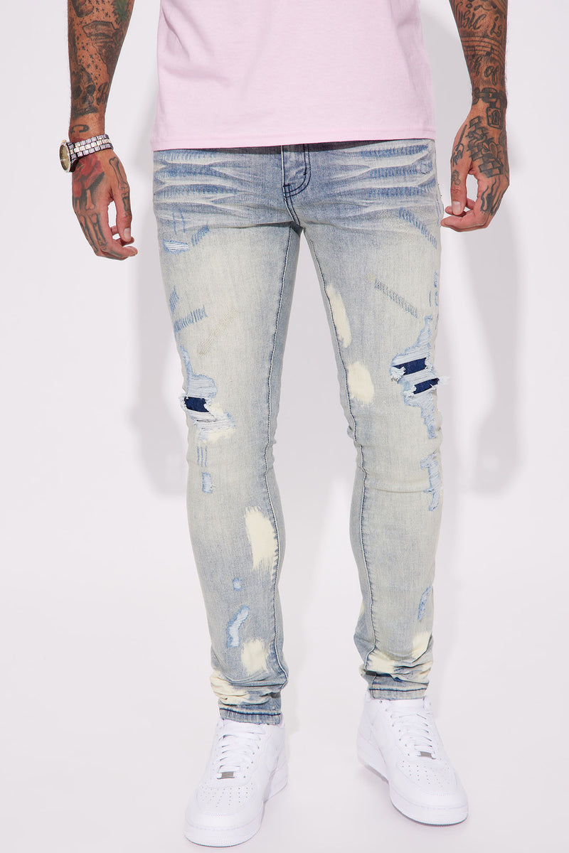 Just Living Bleached Ripped Stacked Skinny Jeans - Light Wash | Fashion ...